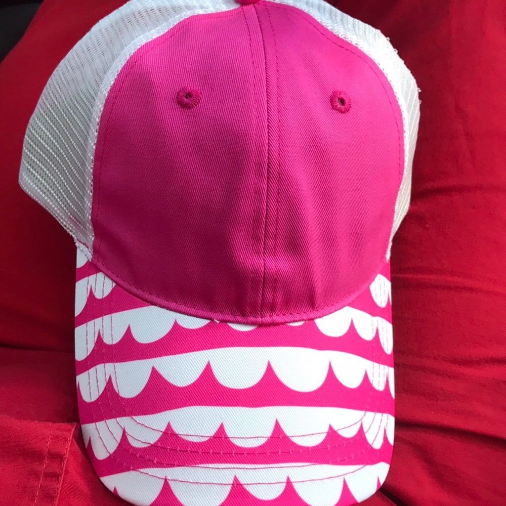 Pink and white trucker hat